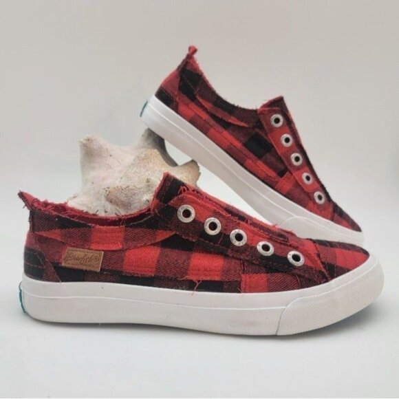 BUY ONE GET ONE FREE Blowfish Play Women's Slip-on Sneakers Red Plaid Size - Picture 2 of 5